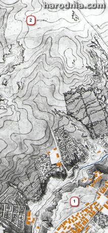 План 1832 г. на якім добра бачны і старыя і новыя (па вул. Горкага) яўрэйскія могілкі