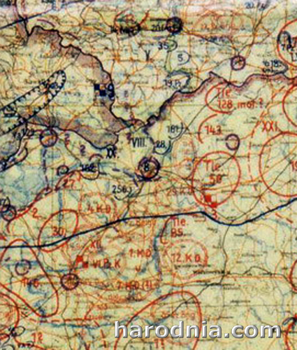 23 чэрвеня 1941г.фрагмент нямецкай карты. Гродна заняты 8-й нямецкай пд