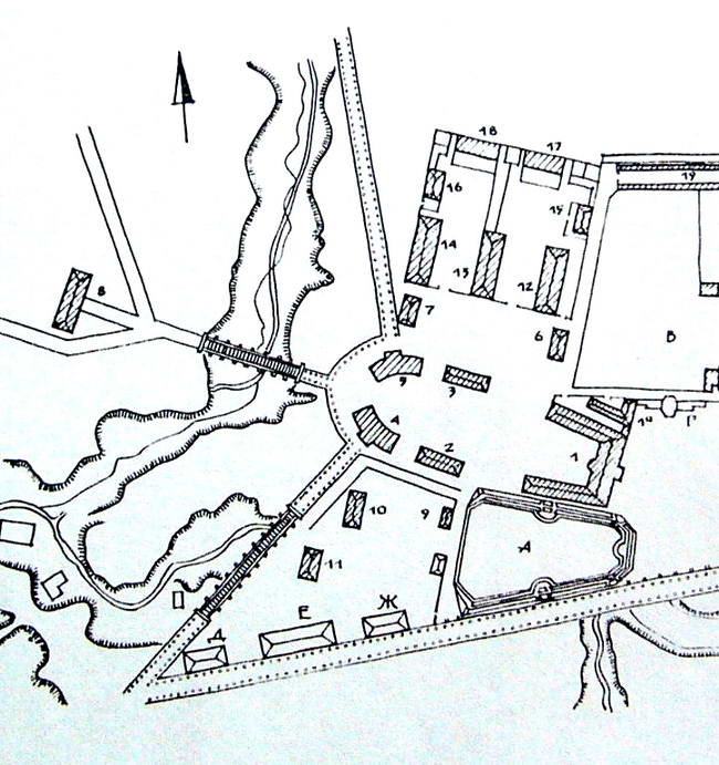 Забудова цэнтральнай плошчы Гарадніцы (каля 1780 г.). Будынак лясной адміністрацыі пад нумарам 7