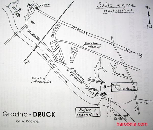 Карта з месцам расстрэлу і пахавання ў верасні 1939 г.