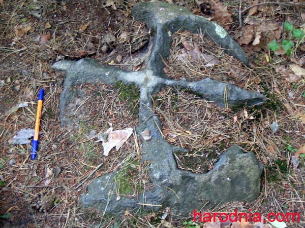 Камень-ахвярнік на могілках у Зарыцы з`яўляецца перажыткам паганства, фота 2006 г
